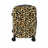 Valise à roulettes JX personnalisée à imprimé léopard en ABS+PC, 20/24/28 pouces, coque rigide, ensemble de bagages légers pour les voyages