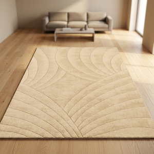 Alfombra de Lana de Nueva Zelanda Tejida a Mano de Estilo Moderno y Minimalista - Beige Lino, Alfombra de Diseño Sólido y Moderno - Product Image 1
