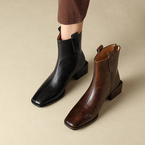 Botines de Moda Retro de Otoño, Nuevos, de Piel Auténtica, Duraderos, Antideslizantes, Impermeables, con Punta Cuadrada, Tacón Medio Grueso y Cremallera Trasera - Product Image 5