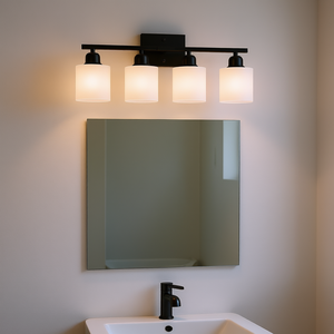 Modern Bathroom Vanity <b>Light</b> 4-<b>Light</b> Black Iron Wall Mounted E26 <b>Socket</b> Milky White Frosted Glass Dimmable IP54 Mirror Lamps - Product Image 2