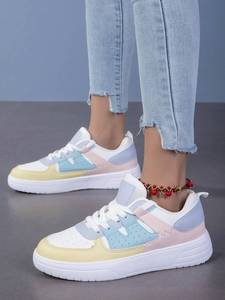 <span class=keywords><strong>Baskets</strong></span> basses à plateforme pour femmes, coloris pastel, à lacets, avec logo personnalisé, tige en microfibre écologique - Product Image 4