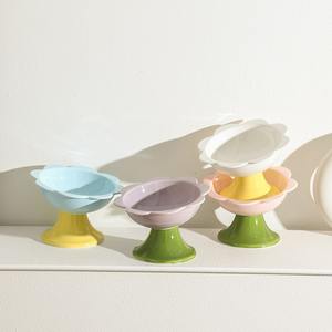 Gamelle en céramique surélevée pour chat, motif floral, anti-chute, protection cervicale, pour chiens et chats - Product Image 4