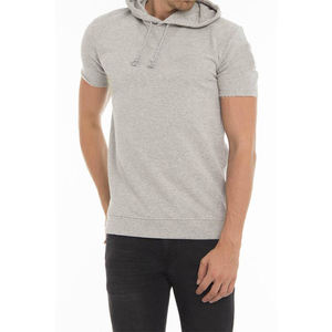 <b>Men's</b> Slim Fit Solid Denim Cotton <b>Short</b> <b>Sleeve</b> Pullover <b>Hoodie</b> Casual Sport Top for Autumn Season - Product Image 1