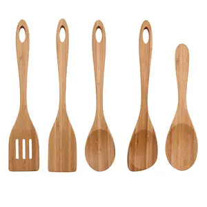 Set Bambu OEM Logo Kustom Set Peralatan Masak Spatula Kayu Kayu Peralatan Rumah dan Peralatan Dapur Aksesori