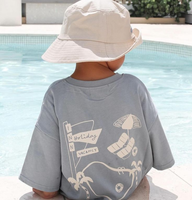 T-shirt décontracté vintage pour enfants, coupe oversize, en coton épais, avec poche poitrine, logo personnalisé, manches courtes