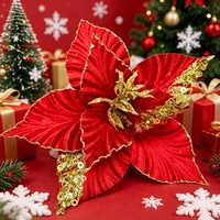 Realistische Glitzer-Weihnachtsbaumblumen Weihnachtsstern-Zweige Dekorationen aus Stoffmaterial Wasserdicht Langlebig für Weihnachtsbäume