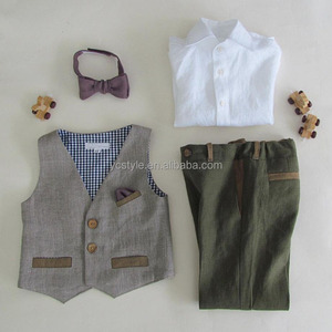 Completo Formale a Tre Pezzi per Ragazzi, Elegante Set di Abiti in Stile Inglese per Bambini, Alta Qualità, 100% Lino, Ideale per Matrimoni - Product Image 2