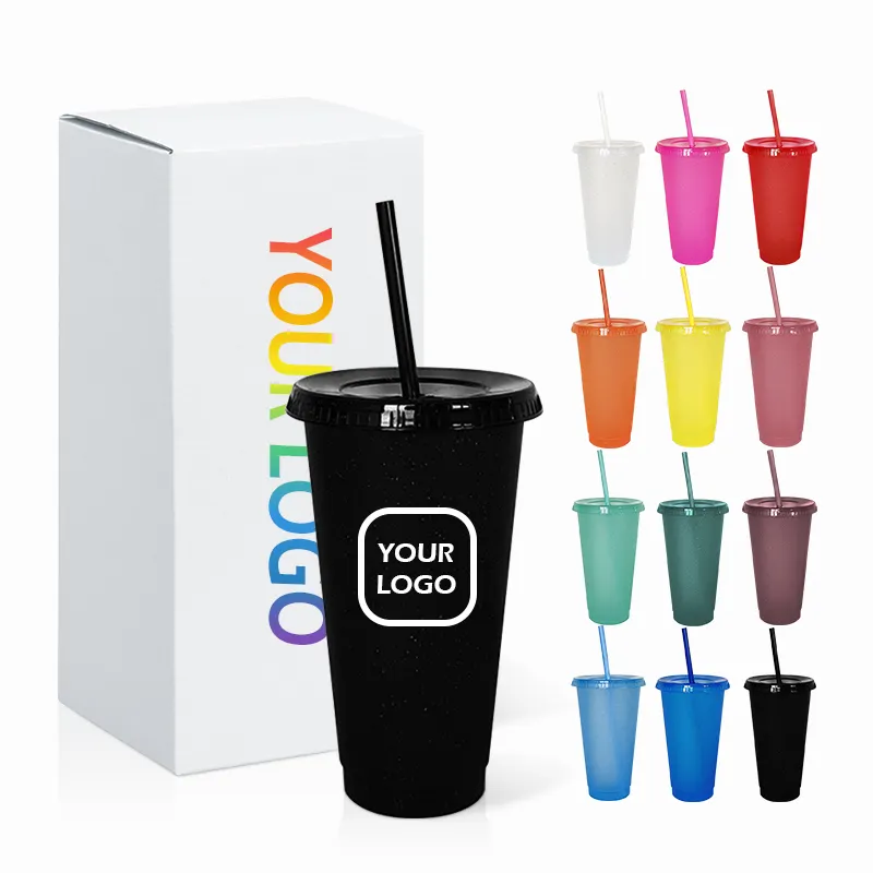 Groothandel Bulk Custom Tumbler Cup Logo Drinkbeker Tumblr Herbruikbaar 16Oz 24Oz Plastic Koude Bekers Met Deksel En Stro