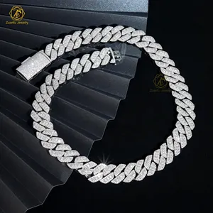 18mm Hip Hop Fine Jewelry Diamond Men Necklace Sterling Silver Fully VVS Moissanite Luxury Cuban Link Chain