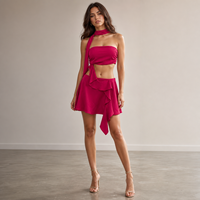 Robe de soirée élégante mini trapèze sans bretelles, dos nu, froncée, couleur magenta, pour la vente en gros, personnalisable OEM