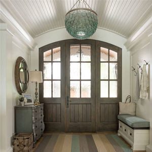 Pintu masuk rumah utama lengkungan setengah bulat atas pintu kayu padat ganda desain pintu masuk kayu modern - Product Image 6