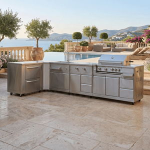 Mobile da <span class=keywords><strong>Cucina</strong></span> Esterno <span class=keywords><strong>in</strong></span> Acciaio Inox SS304 con Finitura Metallica, Resistente all'Umidità, per Cortile, Design Gratuito - Product Image 2