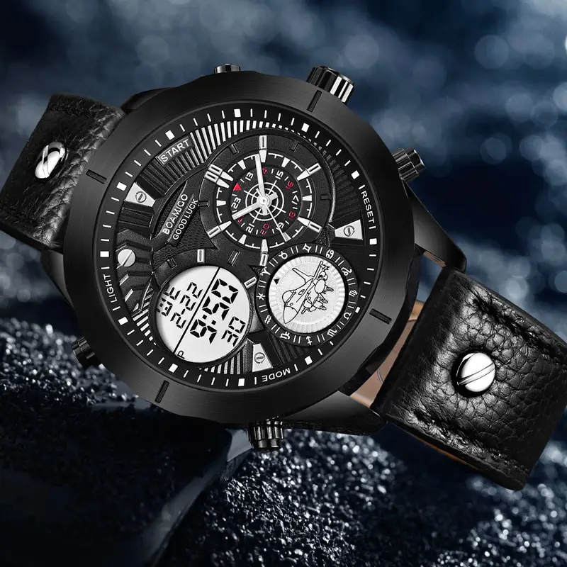 BOAMIGO 2020 패션 남자 시계 최고 브랜드 럭셔리 큰 스포츠 디지털 아날로그 가죽 쿼츠 시계
