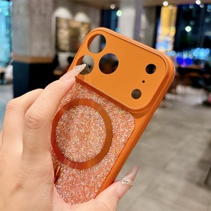 เคสโทรศัพท์ iPhone 14 Pro Max รุ่นพรีเมียม ประดับกลิตเตอร์สีทองเคลือบด้วยไฟฟ้า พร้อมแม่เหล็ก, เคส iPhone 17 ดีไซน์หรูหรา สีส้ม - Product Image 3