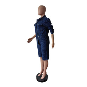 Jiubaju Set Due Pezzi in Denim Elasticizzato per Donna, Casual 2026, Giacche a Maniche Lunghe e Shorts al Ginocchio - Product Image 5