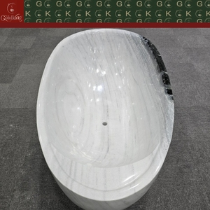 Bañera Ovalada Independiente <span class=keywords><strong>de</strong></span> Mármol Blanco Villa Panda <span class=keywords><strong>de</strong></span> Diseño Contemporáneo GOLDKING con Vetas Negras Intensas, Pulido CNC OEM Personalizado - Product Image 3
