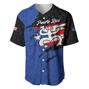 Jersey Bisbol Puerto Rico dengan Simbol Kodok Coqui dan Desain Bendera Taino yang Distressed, Kaos Bisbol Kancing Kasual Pria - Product Image 3