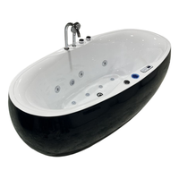 Baignoire ovale autoportante Zevana OEM&ODM en acrylique blanc brillant/anti-noircissement avec drain central moderne pour intérieur, durable, pour bain à remous