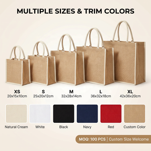 Sacs fourre-tout promotionnels en <span class=keywords><strong>jute</strong></span> bicolore personnalisés en gros pour mariage, avec logo sur mesure - Product Image 4