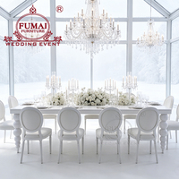 Meubles d'hôtel commerciaux en gros, tables et chaises de banquet en métal blanc avec plateau en verre pour 12 personnes