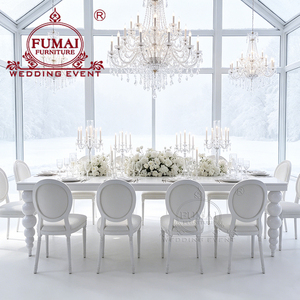 Wholesale Commercial Hotel Furniture <b>White</b> Iron Metal Glass Top 12 Seater Banquet <b>Tables</b> and Chairs - Product Image 2