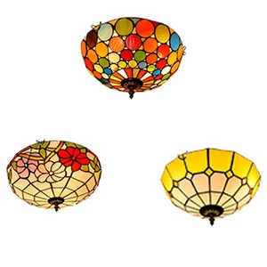 ทางเดินระเบียงห้องนอนบาร์ภายในเพดาน Tfc-A55 Tiffany สไตล์ Flush Mount โคมไฟ Led เพดาน Stained Glass