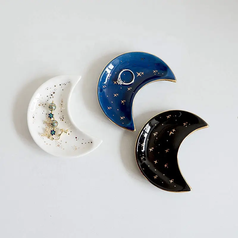 Nordic Ceramic Moon Shape Kleine Schmucks chale Ohrringe Halskette Ring Aufbewahrung platten Obst Dessert Display Schüssel Dekoration Tablett