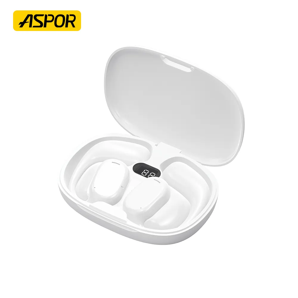 ASPOR A623 Auriculares inalámbricos de conducción ósea Auriculares estéreo TWS BT5.3 Auriculares con pantalla LED Caja de carga Impermeable