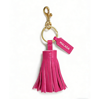Porte-clés en cuir personnalisé vert et bleu, avec pompon en cuir PU, pour sac, avec votre propre logo