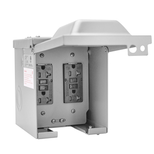 Caja Eléctrica Exterior Resistente a la Intemperie de 20A 125V NEMA 5-20R con Cuatro Tomas de Corriente con Bloqueo y Enchufe GFCI - Product Image 2