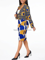 Ensemble décontracté 2 pièces pour femme africaine : haut court à manches longues et jupe midi imprimée – Tenue de travail tendance