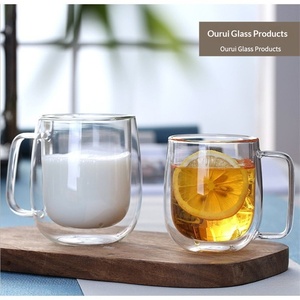 Taza de Café de Vidrio de Doble Capa con Asa Recta de 250 ml y 350 ml, Resistente al Calor, Diseño Moderno, para Uso Doméstico, para Café, Leche, Jugo - Product Image 2