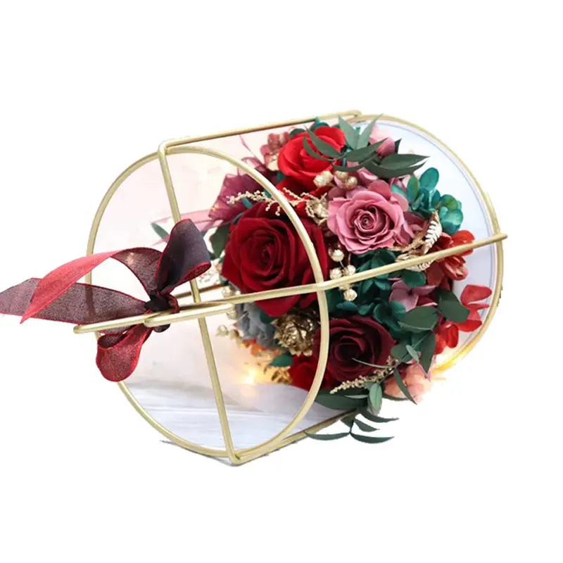 진짜 보존한 장미 내추럴 영원한 꽃 바구니 꽃다발 배열 선물 상자 도매 발렌타인
