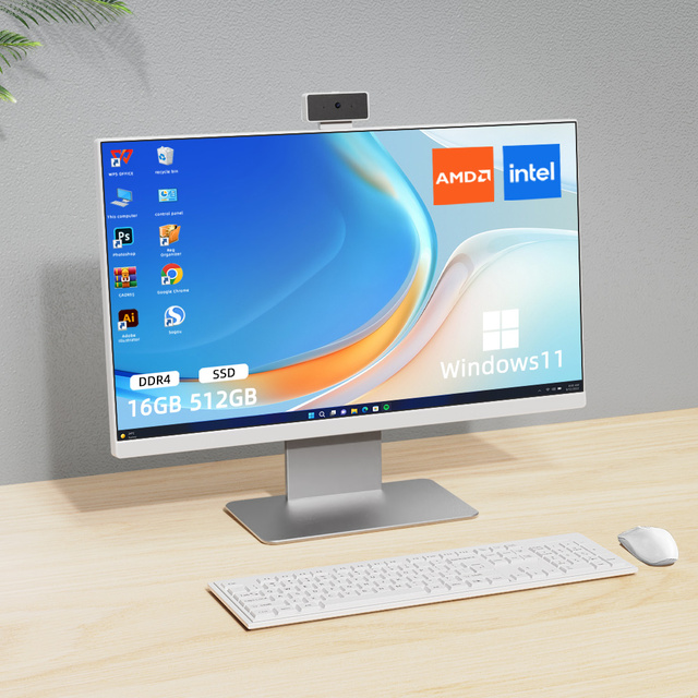 High Quality All-in-One Desktop Computer 23.8 Inches Silvery Color LCD 4th Gen I5 CPU 8GB RAM 128GB SSD 256GB SATA for Home Use