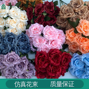 ดอกกุหลาบผ้าไหมประดับเพชร 9 หัว ขนาด 43 ซม. สำหรับตกแต่งงานแต่งงาน สีส้มเข้ม - Product Image 5