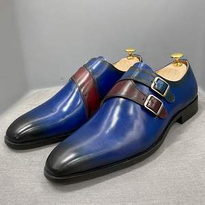Zapatos de Negocios para Hombre con Cubierta de Cuero Azul, Hebilla Doble Monk, Punta Puntiaguda, Aumentan la Estatura, Modernos y Elegantes - Product Image 3