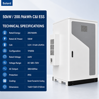 Système de stockage d'énergie hors réseau commercial et industriel Solard 50 kW 200 kWh, armoire de batterie LiFePO4 extérieure avec refroidissement par air PCS