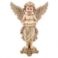 Statuette d'ange vintage en résine tenant un bol, sculpture décorative beige et or pour la maison, cadeau de fêtes
