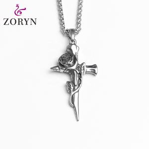 Pendentif Croix Épine de Rose en Acier Inoxydable Or Argent Gothique Punk Romantique Religieux Chrétien en Acier Titane pour Hommes Femmes - Product Image 4