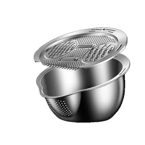 304 Stainless Steel Multi Functional Grater And Drain Basin Set For Kitchen <b>Vegetable</b> Washing And Cutting - Product Image 3