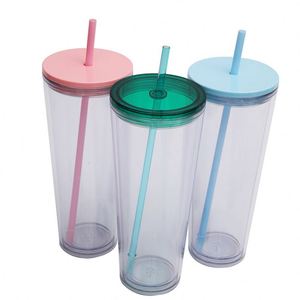 Large Capacity Fashion <b>Double</b> <b>Wall</b> Thick Cup Simple Transparent Outdoor Straw Cup for Europe and America - Product Image 5
