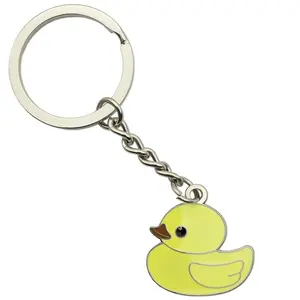Custom metal crafts hard soft enamel animals keychain lovely little yellow duck key holder