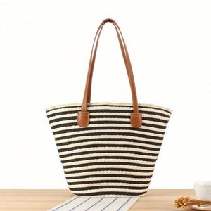 Wholesale Seaside <b>Beach</b> Vacation Women <b>Large</b> Capacity Paper Woven <b>Bag</b> Striped Shoulder <b>Bag</b> - Product Image 2