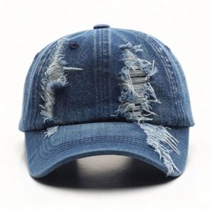 Casquette de baseball en jean délavé vintage de haute qualité, style déchiré - Product Image 3