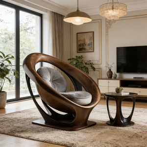 Kursi Santai Fiberglass Modern Mewah Bentuk Telur Bundar, Kursi Putar FRP Tahan Lama untuk Proyek Vila Kelas Atas - Product Image 1