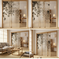 Porte coulissante de style japonais en alliage d'aluminium, verre dépoli bambou, résistante à l'eau, design de grille personnalisé, pour chambre à coucher intérieure