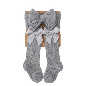 Conjunto de Calcetines de Algodón Transpirable con Lazo para Recién Nacidas y Diadema Tejida Casual para Niñas, Regalo de Luna Llena, Primavera Otoño Bebé - Product Image 3
