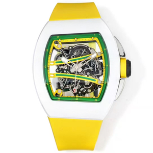 Reloj de Pulsera para Hombre de Diseño de Alta Gama, Carcasa Blanca, Verde y Amarilla, Esqueleto Asimétrico, Mecánico Automático, Luminoso, Nuevo - Product Image 1