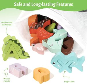 Puzzle Alfabetico in Legno per Bambini, 52 Pezzi, Gioco di Abbinamento ABC <span class=keywords><strong>con</strong></span> Animali e Borsa Portaoggetti - Product Image 5