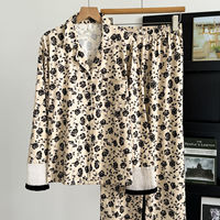 Ensemble de pyjama vintage 2026 pour femme, imprimé floral, manches longues, en coton, vêtements de nuit haut de gamme confortables pour le printemps et l'automne